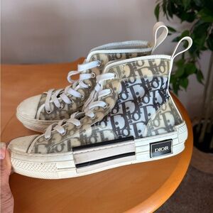 Dior Logo High-Top Sneakers in Cream and Black